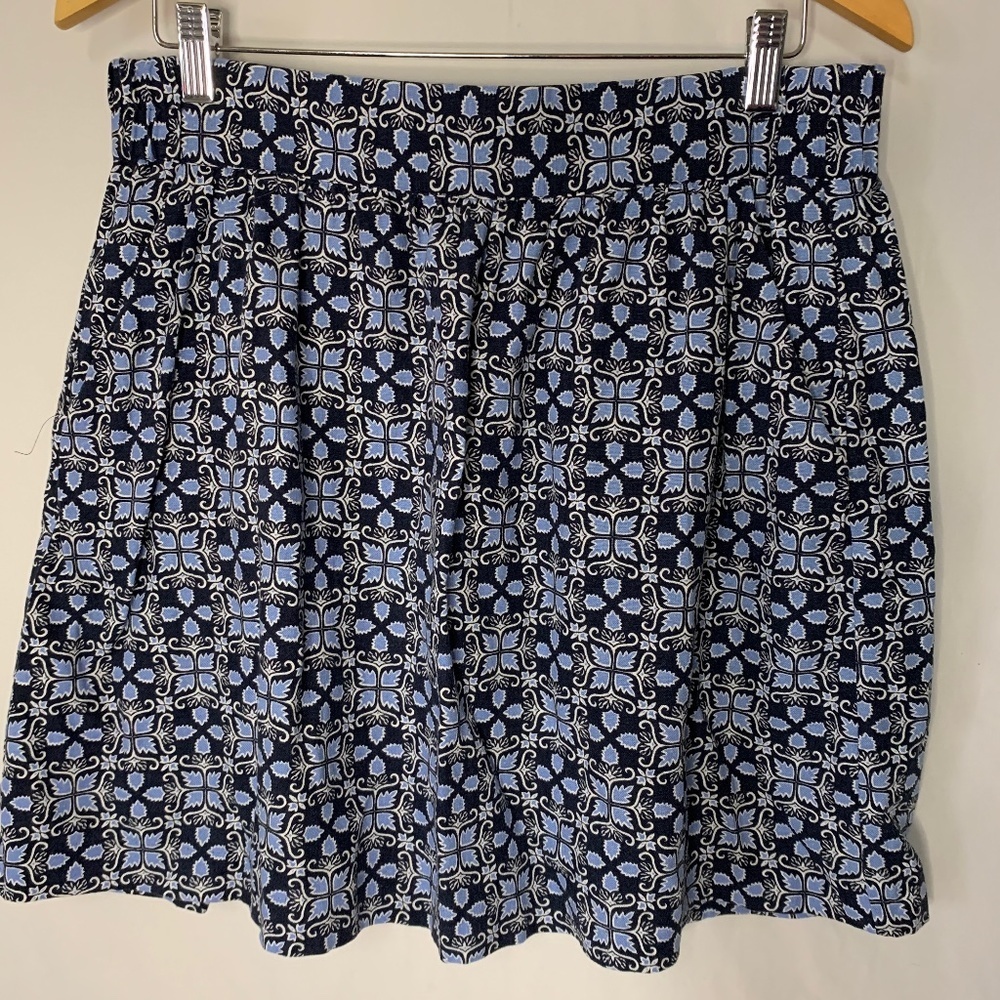 Ann Taylor Loft Outlet Skirt Size Medium Linen Blend Blue Floral Spring Beach